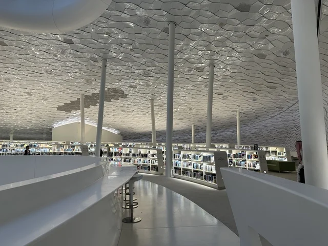 The largest public libraries in Saudi Arabia, a place for readers and lovers of knowledge, books, and culture, a cultural beacon and famous tourist attractions, October 5, 2025, King Abdulaziz Center for World Culture (Ithra) in Dhahran, Saudi Arabia, books, novels, and stories arranged on the shelves.