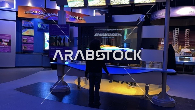 A boy stands in front of an electronic display at the Energy Exhibition in the King Abdulaziz Center for World Culture (Ithra) in Dhahran, Eastern Province, Saudi Arabia, on January 19, 2026. It is an interactive event that highlights energy sources and modern technologies, featuring educational exhibits and innovative scientific experiments, informative content that connects sustainability and innovation, and inspiring cultural atmospheres suitable for all age groups.