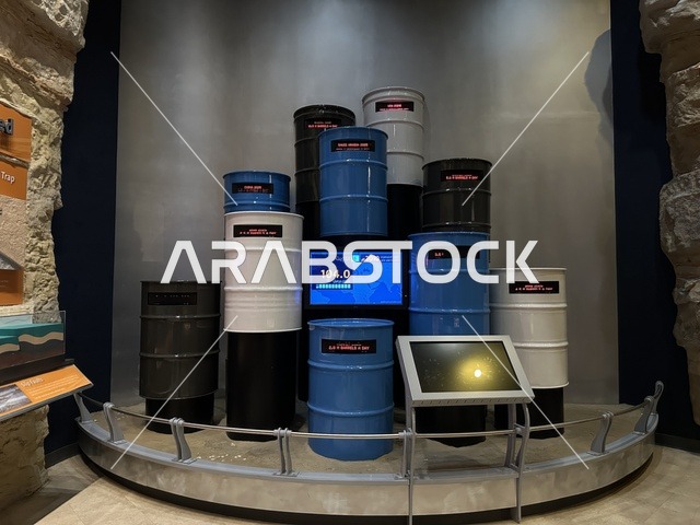 Statistics on oil reserves at the Energy Exhibition at the King Abdulaziz Center for World Culture (Ithra) in Dhahran, Eastern Province, Saudi Arabia, on January 19, 2026. An interactive event highlighting energy sources and modern technologies, featuring educational exhibits and innovative scientific experiments, informative content linking sustainability and innovation, and an inspiring cultural atmosphere suitable for all categories.