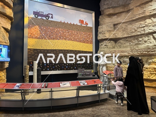 مجسم لطبقات الأرض الجيولوجية في معرض الطاقة فى مركز الملك عبدالعزيز الثقافي العالمي ( إثراء ) بالظهران ، المنطقة الشرقية، المملكة العربية السعودية، يوم 19 من يناير 2026 ، فعالية تسلط الضوء على مصادر الطاقة والتقنيات الحديثة، معروضات تعليمية وتجارب علمية مبتكرة، محتوى تعريفي يربط بين الاستدامة والابتكار، أجواء ثقافية ملهمة تناسب جميع الفئات.