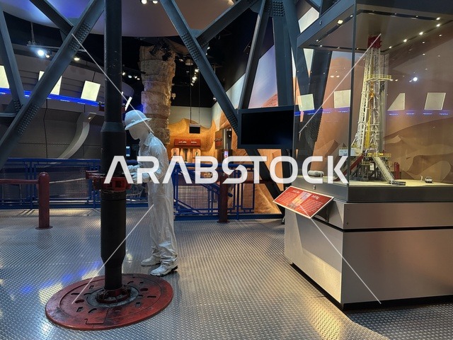 معروض لعمليات استخراج النفط في معرض الطاقة فى مركز الملك عبدالعزيز الثقافي العالمي ( إثراء ) بالظهران ، المنطقة الشرقية، المملكة العربية السعودية، يوم 19 من يناير 2026 ، فعالية تسلط الضوء على مصادر الطاقة والتقنيات الحديثة، معروضات تعليمية وتجارب علمية مبتكرة، محتوى تعريفي يربط بين الاستدامة والابتكار، أجواء ثقافية ملهمة تناسب جميع الفئات.