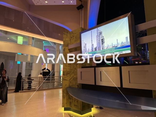 شاشة الكترونية حديثة  في معرض الطاقة فى مركز الملك عبدالعزيز الثقافي العالمي ( إثراء ) بالظهران ، المنطقة الشرقية، المملكة العربية السعودية، يوم 19 من يناير 2026 ، فعالية تسلط الضوء على مصادر الطاقة والتقنيات الحديثة، معروضات تعليمية وتجارب علمية مبتكرة، محتوى تعريفي يربط بين الاستدامة والابتكار، أجواء ثقافية ملهمة تناسب جميع الفئات.