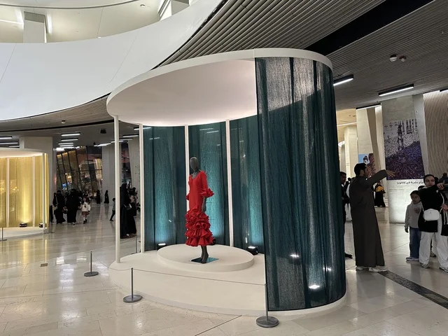 Spanish-themed fashion at the Spain Street event at the King Abdulaziz Center for World Culture "Ithra" in Dhahran, Eastern Province, Saudi Arabia, on October 11, 2025, a cultural and entertainment experience, live musical and artistic performances, flamenco dances, interactive activities for families and children, various restaurants and cafes, and a vibrant festive atmosphere.