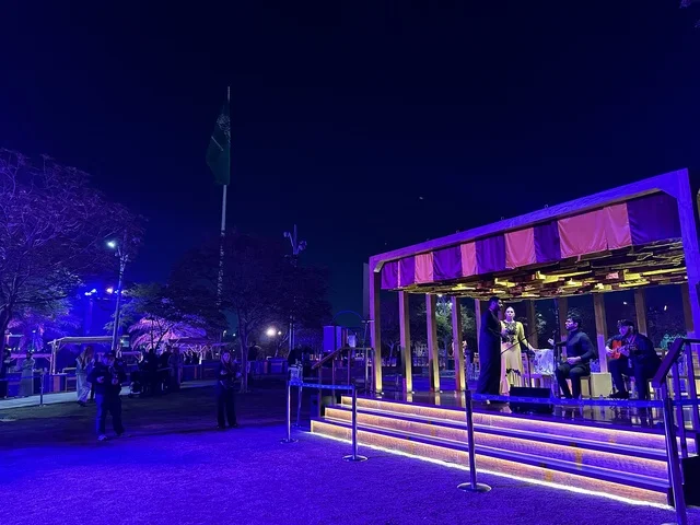 A musical performance and folk dance at the Spain Street event in the King Abdulaziz Center for World Culture "Ithra" in Dhahran, Eastern Province, Saudi Arabia, on October 11, 2025, offers a cultural and entertainment experience, featuring flamenco dances and interactive activities, Spanish-themed restaurants and cafes, family and children's activities, and a vibrant festive atmosphere.