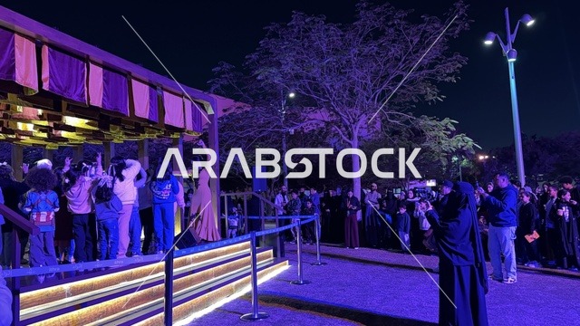 An interactive musical show at the Spain Street event in the King Abdulaziz Center for World Culture "Ithra" in Dhahran, Eastern Province, Saudi Arabia, on October 11, 2025, a cultural and entertainment experience, flamenco dances and interactive activities, Spanish-themed restaurants and cafes, family and children-friendly activities, and a vibrant festive atmosphere.