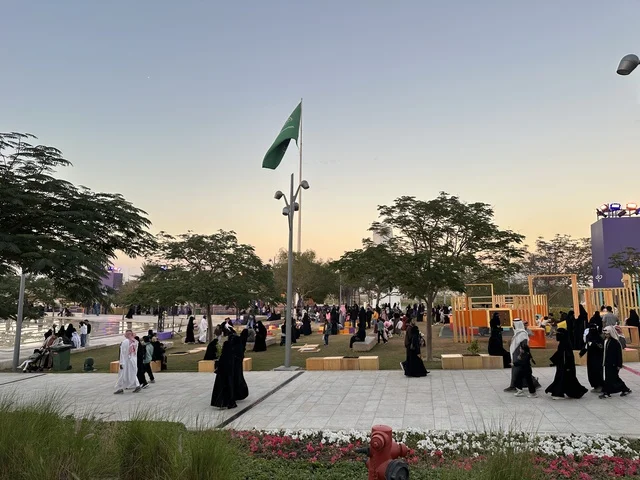 The outdoor plaza of the King Abdulaziz Center for World Culture, the Spain Street event at the "Ithra" Center in Dhahran, Eastern Province, Saudi Arabia, on October 11, 2025, is a cultural and entertainment experience featuring flamenco dances and interactive activities, family and children-friendly activities, Spanish-themed restaurants and cafes, and a vibrant festive atmosphere.