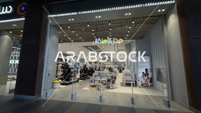 A children's store in the Yo Walk complex in Jeddah, Saudi Arabia, February 15, 2024, an open walkway with a modern design, international and local restaurants and cafes, a complete urban destination for walking, entertainment, and shopping, outdoor seating and social spaces, a vibrant family and youth atmosphere.