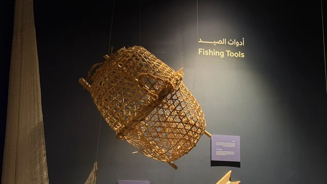 Traditional fishing basket, displays of traditional shipbuilding stages and the tools and materials used, wooden ships festival on the Al-Hamra beach in Jeddah, Saudi Arabia from January 12 to 16, 2026, maritime heritage, interactive activities and cultural performances.