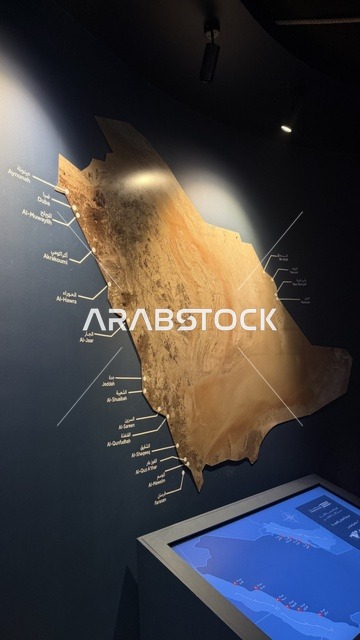 لافتة عرض في معرض تتضمن خريطة للمملكة، عروض لمراحل بناء السفن التقليدية والأدوات والمواد المستخدمة، مهرجان السفن الخشبية على شاطئ الحمراء بجدة في المملكة العربية السعودية 12 إلى 16 يناير 2026، التراث البحري، الأنشطة التفاعلية والعروض الثقافية