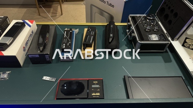 ادوات اختبار وتحديد اصالة المشغولات في معرض الذهب والمجوهرات بمدينة جدة، المملكة العربية السعودية، يوم 12 من يناير 2026 ، فعالية تجارية متخصصة تجمع أبرز دور الذهب والمجوهرات، أحدث صيحات المشغولات الذهبية والأحجار الكريمة ، مشاركة علامات تجارية محلية وعالمية، أجواء راقية وتجربة تسوق مميزة لعشاق الفخامة.