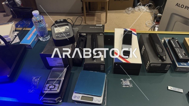 ادوات اختبار وتحديد اصالة المشغولات في معرض الذهب والمجوهرات بمدينة جدة، المملكة العربية السعودية، يوم 12 من يناير 2026 ، فعالية تجارية متخصصة تجمع أبرز دور الذهب والمجوهرات، أحدث صيحات المشغولات الذهبية والأحجار الكريمة ، مشاركة علامات تجارية محلية وعالمية، أجواء راقية وتجربة تسوق مميزة لعشاق الفخامة.