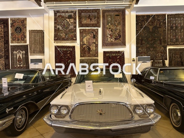 The classic cars section at the Al-Falwah and Al-Jawhara Museum in the Al-Nuzha neighborhood of Dammam, Eastern Province, Saudi Arabia, on February 21, 2018, is a distinctive educational and tourist destination, documenting handicrafts and Saudi identity, with halls showcasing Saudi heritage, Islamic art, rare collectibles, and a cultural heritage site displaying the history of traditional clothing and jewelry.