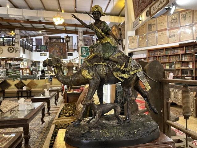 The section of bronze artifacts and historical weapons at the Al-Falwah and Al-Jawhara Museum in the Al-Nuzha neighborhood of Dammam, Eastern Province, Saudi Arabia, on February 21, 2018, is a distinctive educational and tourist destination, showcasing Saudi heritage, classic cars, a cultural and heritage landmark that displays the history of traditional clothing and jewelry, Islamic art, and documentation of handicrafts and Saudi identity.