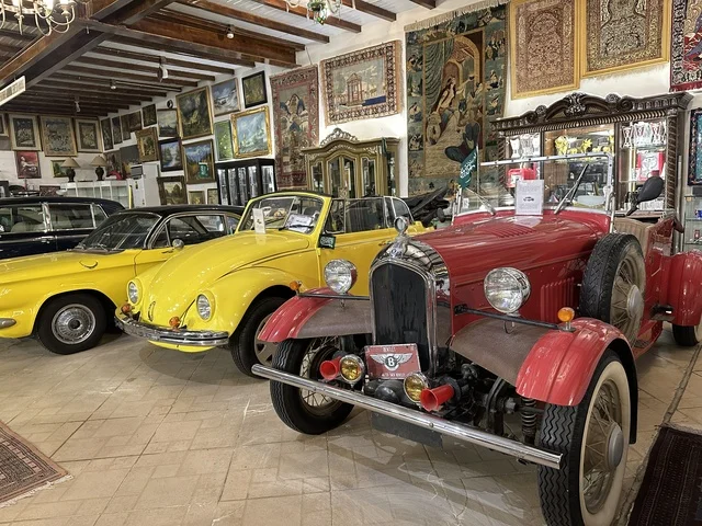 Classic heritage cars at the Al-Falwah and Al-Jawhara Museum in the Al-Nuzha neighborhood of Dammam, Eastern Province, Kingdom of Saudi Arabia, on February 21, 2018. A distinctive educational and tourist destination, halls for showcasing Saudi heritage, documentation of handicrafts and Saudi identity, a heritage and cultural landmark displaying the history of traditional clothing and jewelry, Islamic art.