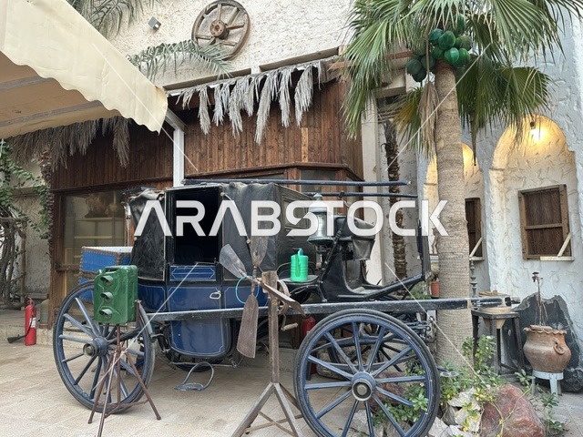The historical vehicles at the Al-Falwah and Al-Jawhara Museum in the Al-Nuzha neighborhood of Dammam, Eastern Province, Saudi Arabia, on February 21, 2018, is a distinctive educational and tourist destination, featuring halls for showcasing Saudi heritage, classic cars, documentation of handicrafts and Saudi identity, a heritage and cultural landmark displaying the history of traditional clothing and jewelry, and Islamic art.