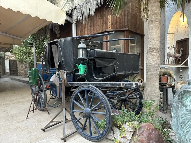 The historical vehicles at the Al-Falwah and Al-Jawhara Museum in the Al-Nuzha neighborhood of Dammam, Eastern Province, Saudi Arabia, on February 21, 2018, is a distinctive educational and tourist destination, featuring halls for showcasing Saudi heritage, classic cars, documentation of handicrafts and Saudi identity, a heritage and cultural landmark displaying the history of traditional clothing and jewelry, and Islamic art.