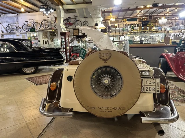 Classic vintage cars at the Al-Falwah and Al-Jawhara Museum in the Al-Nuzha neighborhood of Dammam, Eastern Province, Saudi Arabia, on February 21, 2018, a distinctive educational and tourist destination, documenting handicrafts and Saudi identity, a heritage and cultural landmark showcasing the history of traditional clothing and jewelry, Saudi heritage, Islamic art.