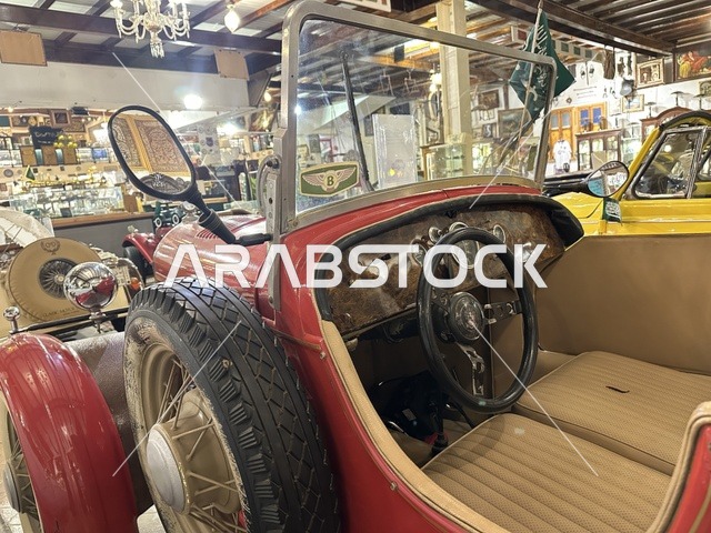 The classic cars and spare parts section at the Al-Falwah and Al-Jawhara Museum in the Al-Nuzha neighborhood of Dammam, Eastern Province, Saudi Arabia, on February 21, 2018, is a distinctive educational and tourist destination, documenting handicrafts and Saudi identity. It is a heritage and cultural landmark showcasing the history of traditional clothing and jewelry, Saudi heritage, and Islamic art.