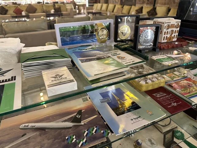 The history of Saudi Arabian Airlines at the Al-Falwa and Al-Jawhara Museum in the Al-Nuzha district of Dammam, Eastern Province, Saudi Arabia, on February 21, 2018. A distinctive educational and tourist destination, showcasing Saudi heritage, documenting handicrafts and Saudi identity, a heritage and cultural landmark displaying the history of traditional clothing and jewelry, and Islamic art.