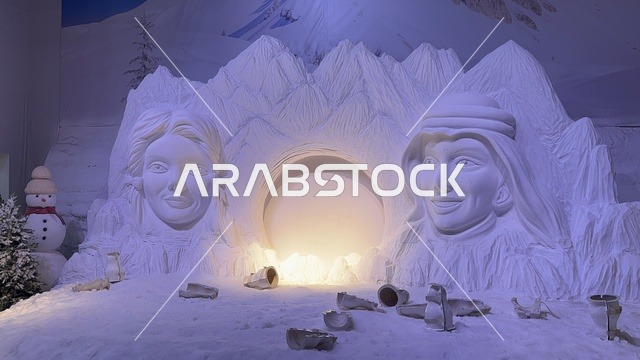 ديكور ثلجي ومشهد جبلي في تجربة كورفشيفل فى منطقة بوليفارد وورلد بالرياض، المملكة العربية السعودية يوم 25 من نوفمبر 2025، فعالية ترفيهية شتوية مستوحاة من أجواء منتجعات التزلج الأوروبية، أجواء فاخرة تجمع الترفيه والاستجمام، مطاعم ومقاهي بطابع شتوي، أنشطة تفاعلية ممتعه