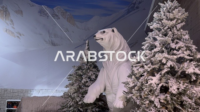 ديكور ثلجي ومشهد جبلي في تجربة كورفشيفل فى منطقة بوليفارد وورلد بالرياض، المملكة العربية السعودية يوم 25 من نوفمبر 2025، فعالية ترفيهية شتوية مستوحاة من أجواء منتجعات التزلج الأوروبية، أجواء فاخرة تجمع الترفيه والاستجمام، مطاعم ومقاهي بطابع شتوي، أنشطة تفاعلية ممتعه