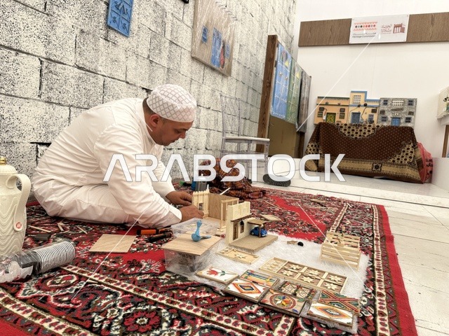 Handicrafts at the "Life of the Past" event in Hayat Plaza Markets in Dammam City, Eastern Province, on January 9, 2026. A heritage event in winter, simulating the details of ancient life and the lifestyle of our ancestors.