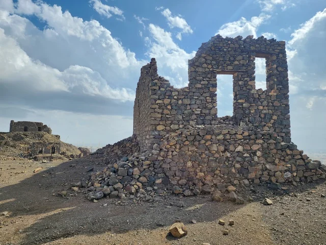 Islamic and religious sacred places in the Kingdom of Saudi Arabia, the seven ancient archaeological mosques at the top of the mountain during the day, the architecture in the old style, the Trench Mosque on Mount Sal' in Medina.