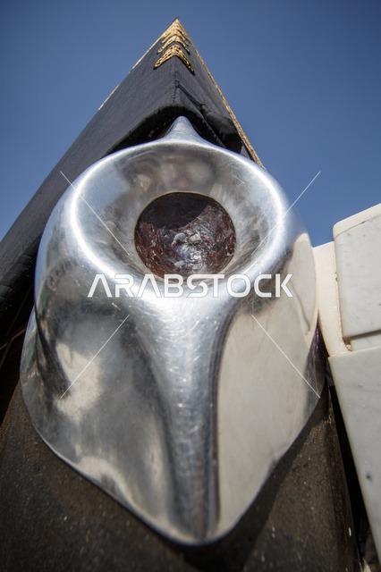 The Sacred House of God in the Holy Mosque in Mecca, Saudi Arabia, a close-up image of the Yemeni corner, one of the corners of the Kaaba, performing the rituals of Hajj and Umrah, places and sacred Islamic landmarks.
