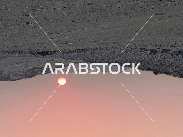 مناطق البادية والبيئة الصحراوية، المناظر الطبيعية في صحراء جدة في المملكة العربية السعودية، التلال والكثبان الرملية الناعمة، أماكن ومعالم سياحية، منظر الشمس في السماء في وقت الغروب
