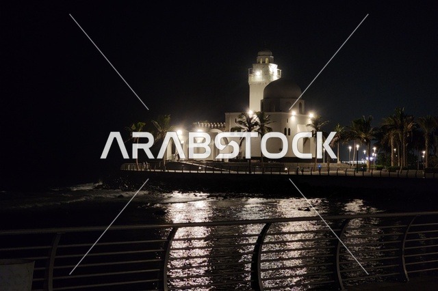 The Island Mosque on the waterfront of the city of Jeddah in the Kingdom of Saudi Arabia, the waterfront, landmarks of the city of Jeddah, tourism in Saudi Arabia.