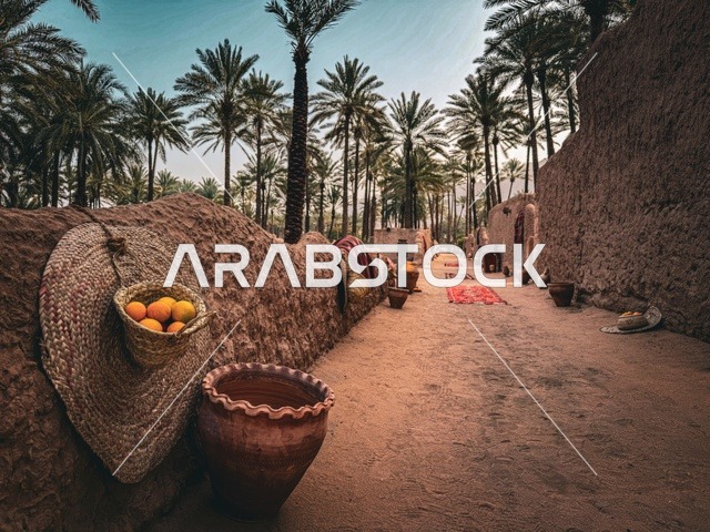 ثمار الحمضيات الطبيعية الناضجة ذات الفوائد العالية، المزارع والواحات الخصبة في البلدة القديمة بالعلا، منتجات وطنية محلية، المناظر الطبيعية المتميزة في المملكة العربية السعودية، محمية طبيعية لزراعة الاشجار
