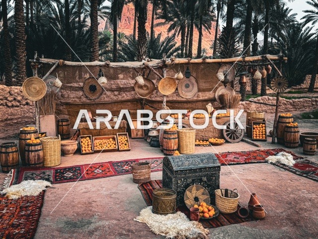ثمار الحمضيات الطبيعية الناضجة ذات الفوائد العالية، المزارع والواحات الخصبة في البلدة القديمة بالعلا، منتجات وطنية محلية، المناظر الطبيعية المتميزة في المملكة العربية السعودية، محمية طبيعية لزراعة الاشجار