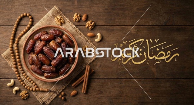 Local Saudi agricultural products and crops, a collection of dates, healthy and beneficial food, a highly important meal, Ramadan decoration and adornment, delicious healthy dates, delightful Ramadan hospitality.