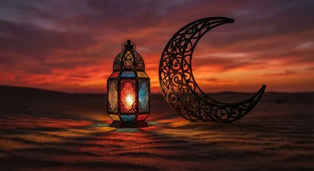 فانوس عربي تقليدي معدني ، إضاءة وزينة شهر رمضان المبارك ، تحف رمضانية ثلاثية الأبعاد ، الإحتفال بقدوم شهر رمضان، ديكورات وأنوار اسلامية، أجواء رمضانية مميزة, هلال عيد الفطر السعيد