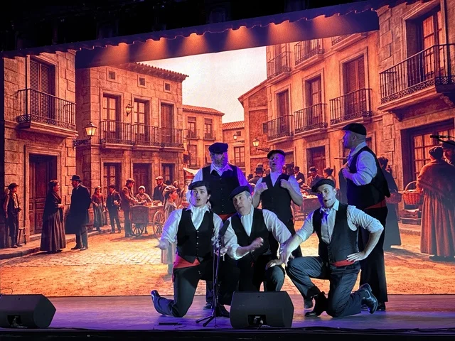 A folk dance show at the Spain Street event at the King Abdulaziz Center for World Culture "Ithra" in Dhahran, Eastern Province, Saudi Arabia, on October 11, 2025, featuring live musical and artistic performances, interactive activities for families and children, flamenco dances, Spanish-themed restaurants and cafes, and a vibrant festive atmosphere.