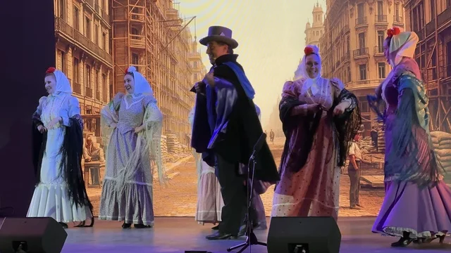 A group of dancers in traditional costumes at the Spain Street event at the King Abdulaziz Center for World Culture "Ithra" in Dhahran, Eastern Province, Saudi Arabia, on October 11, 2025, featuring live musical and artistic performances, interactive activities for families and children, flamenco dances, Spanish-themed restaurants and cafes, and a vibrant festive atmosphere.
