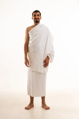Saudi Man in White Ihram Pilgrimage Clothing
