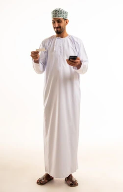 Omani Man with Business Card and Smartphone