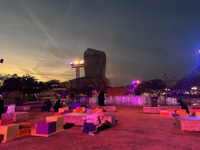 Visitors gathered at the Ithra Center for the Spain Street event at the King Abdulaziz Center for World Culture "Ithra" in Dhahran, Eastern Province, Saudi Arabia, on October 11, 2025. The event featured interactive activities for families and children, flamenco dances, live musical and artistic performances, Spanish-themed restaurants and cafes, and a vibrant festive atmosphere.