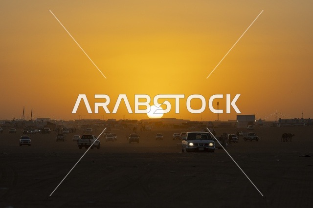 حركة مرور السيارات على الطريق الخارجي  لمهرجان الملك عبدالعزيز لمزاين الإبل، المملكة العربية السعودية، فعالية تراثية وطنية كبرى، مشاركة واسعة من ملاك الإبل، عروض ومزادات، أنشطة ثقافية وتراثية، مسابقات وجمال الإبل، أجواء احتفالية تعكس أصالة الموروث السعودي