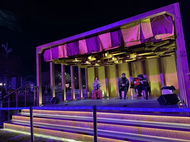 A group of artists will present a live music show at the Spain Street event at the King Abdulaziz Center for World Culture "Ithra" in Dhahran, Eastern Province, Saudi Arabia, on October 11, 2025. There will be interactive activities for families and children, flamenco dances, live musical and artistic performances, Spanish-themed restaurants and cafes, and a vibrant festive atmosphere.