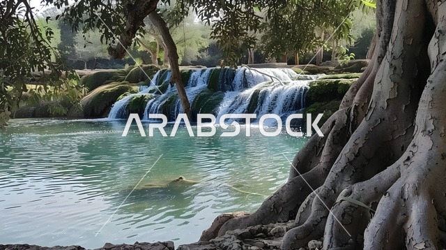 وادي دربات في سلطنة عمان، وادٍ جميل وشبكة من الشلالات الموسمية تقع بالقرب من صلالة في منطقة ظفار في عمان، شلال.