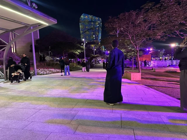 Visitors gathered in front of the Ithra Center for the Spain Street event at the King Abdulaziz Center for World Culture "Ithra" in Dhahran, Eastern Province, Saudi Arabia, on October 11, 2025. The event featured interactive activities for families and children, flamenco dances, live musical and artistic performances, Spanish-themed restaurants and cafes, and a vibrant festive atmosphere.