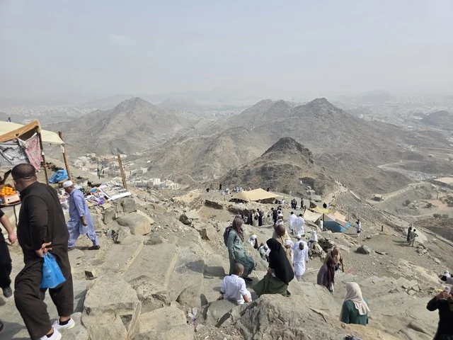 A sacred Islamic place, Mount Noor in Mecca, visitors from all over the world flock to visit the Cave of Hira, the peaks and mountainous elevations, famous religious landmarks in the Kingdom of Saudi Arabia.
