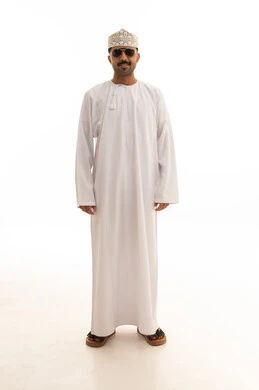 Omani Man in Traditional Dishdasha on White Background