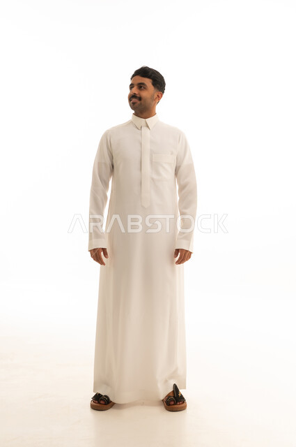 Saudi Man in White Thobe on White Background