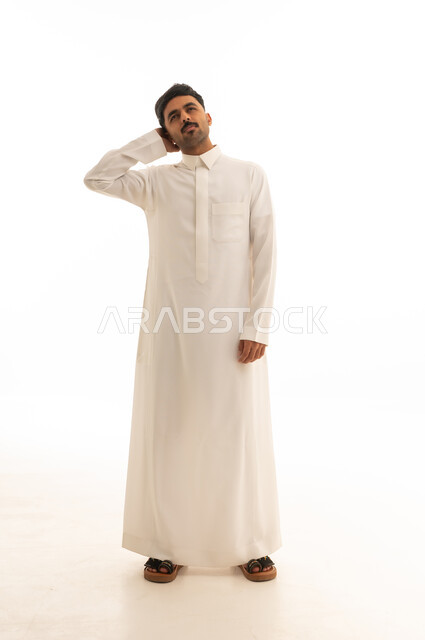 Saudi Man in Traditional Thobe on White Background