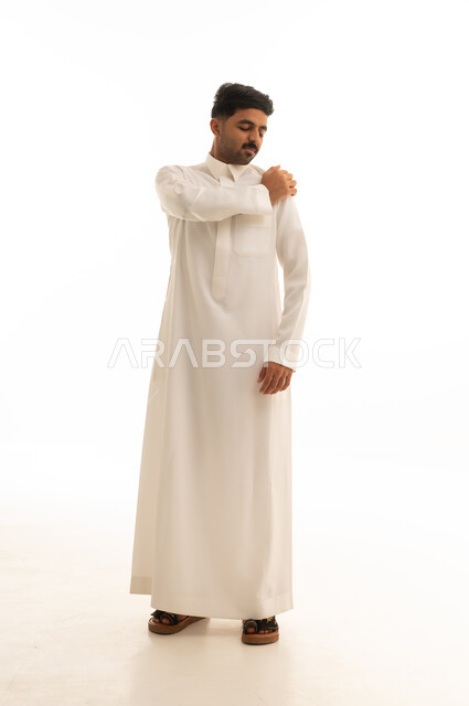Saudi Man in White Thobe on White Background