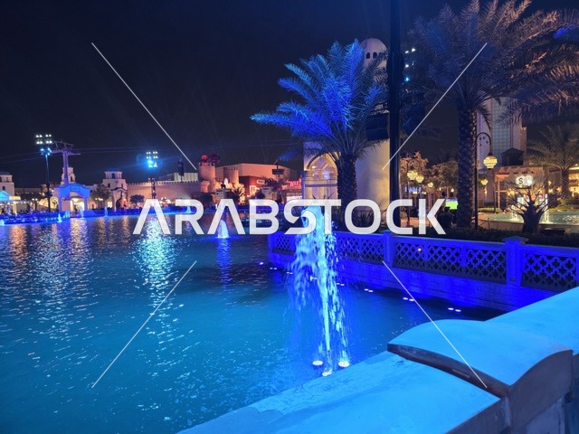 البحيرة المائية في البوليفارد ورلد في مدينة الرياض، الفن الهندسي المعماري على الطراز الحديث، الاستمتاع بالتجارب الممتعة في أبرز المناطق الترفيهية بالمملكة العربية السعودية، معالم جذب واستقطاب السائحين من أنحاء العالم