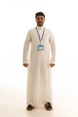 Saudi Man in White Thobe Wearing ID Lanyard